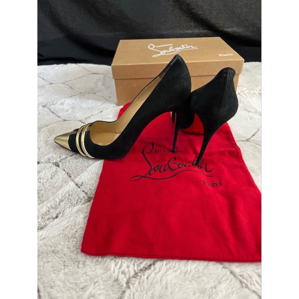 Christian Louboutin Pumps Stiletto Pointed Toe Pump Black Gold 38.5 - Picture 6 of 12